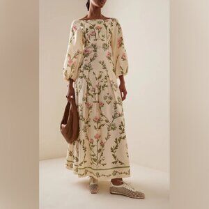 Agua Bendita Women's Natural Senlis Oasis Off-the-shoulder Linen Maxi Dress